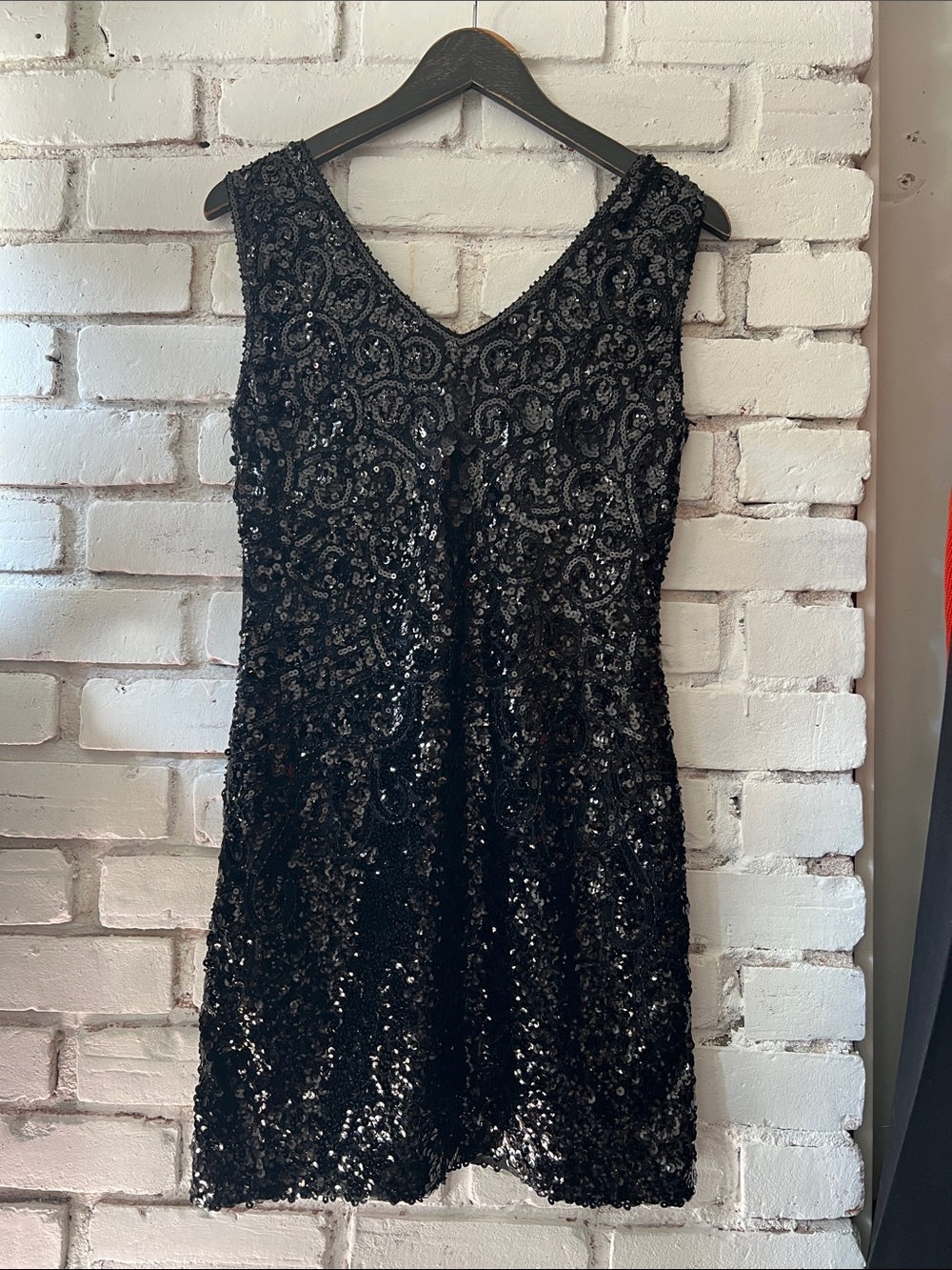 Sleeveless Black Sequin V-Neck Dress thick strap tank top stretchy dress